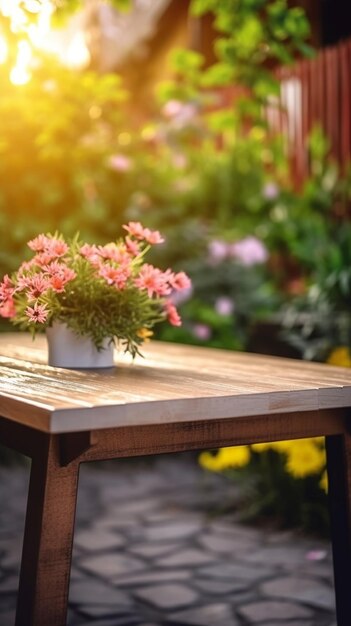 Table with flowers in a vase Flower field on the sunny morning Beautiful flower seed Generative AI