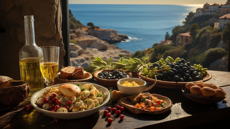 Photo a table with food and a bottle of beer on it