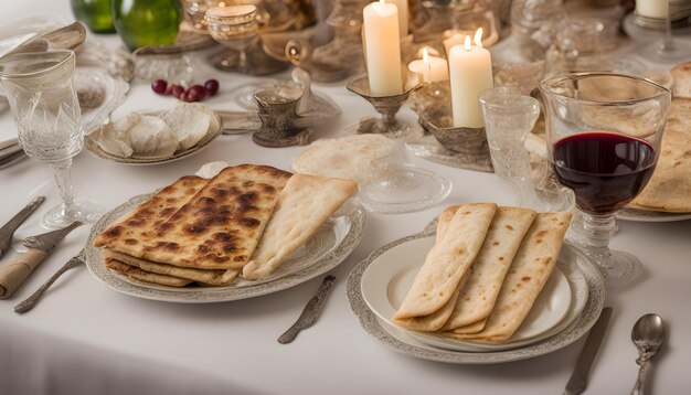 Photo a table with food and a candle on it