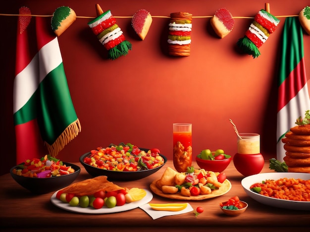 A table with food and flags on it that says'republic of the congo '