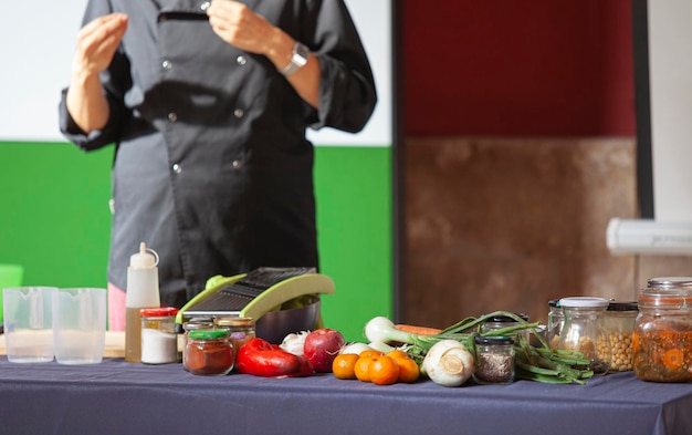 Table with food from organic farming