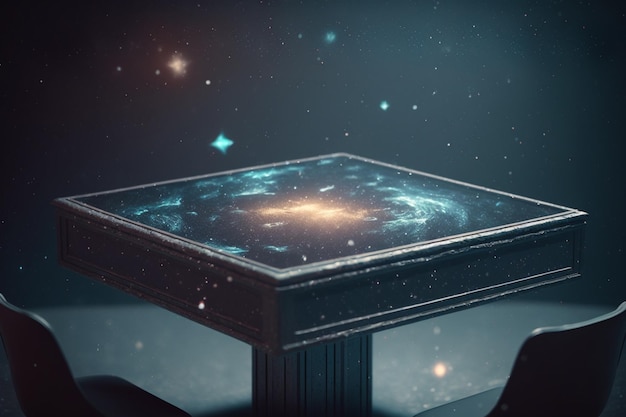 A table with a galaxy on it