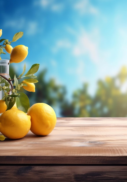 A table with lemons and a bottle of lemons on it