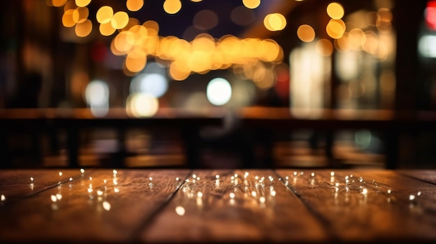 Photo a table with lights in front of a blurred background