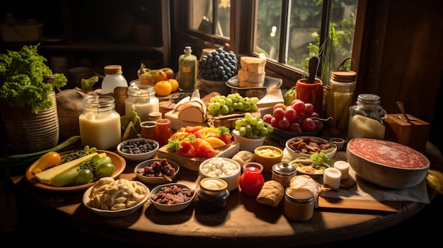 a table with a lot of food on it