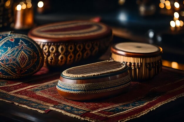 Photo a table with many bowls and one that says  the word  on it