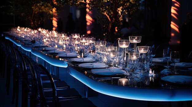 Photo a table with many empty glasses and candles on it