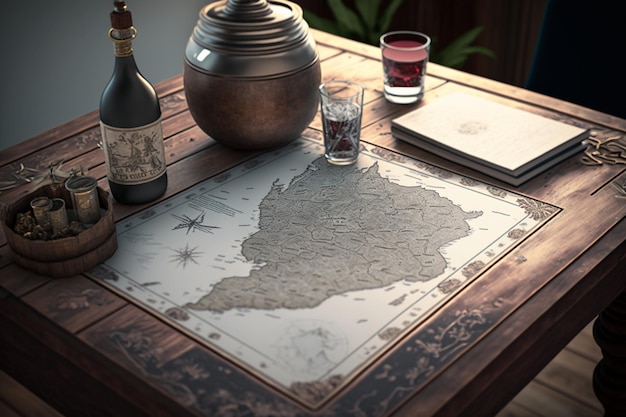 A table with a map of the game black forest.