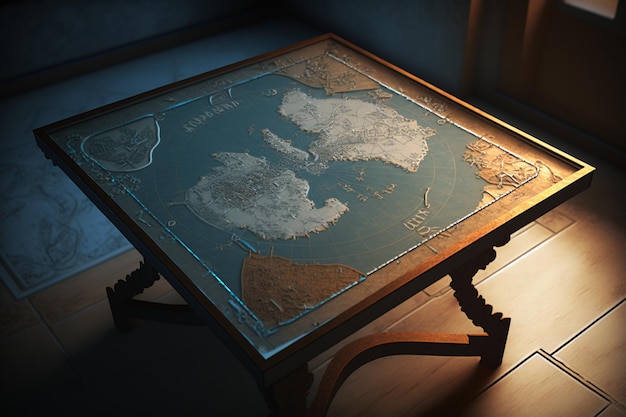 A table with a map of the world on it