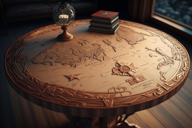 A table with a map of the world on it