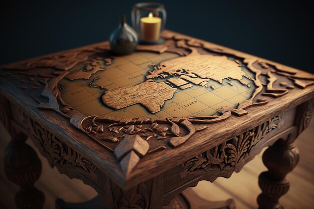 A table with a map of the world on it