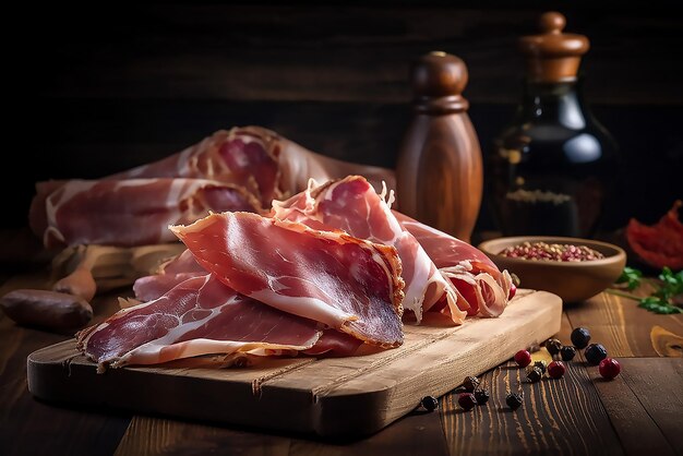 A table with meats and spices on it