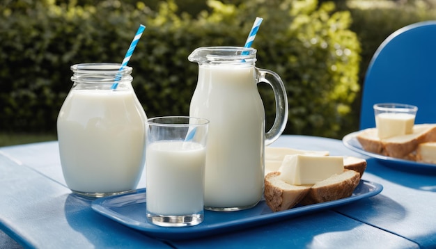 A table with milk and butter on it