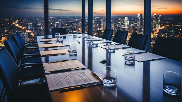 A table with papers and glasses on it