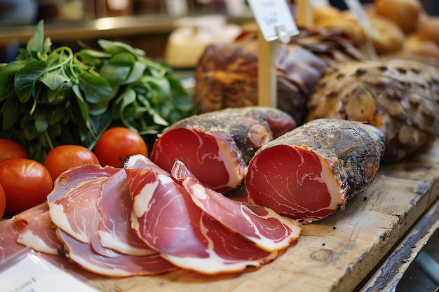 a table with parma ham