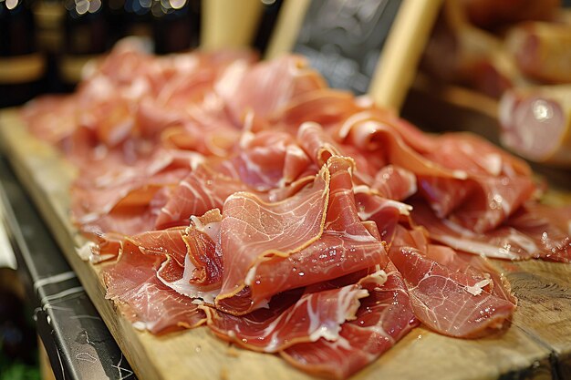 a table with parma ham