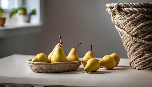 a table with pears and pears on it including pears