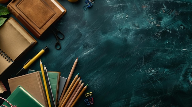 Photo a table with pencils and a box of pencils on it