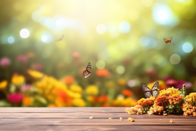 A table with a piece of cake and butterflies on it