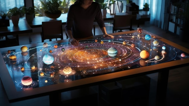 A table with a planet and planets on it