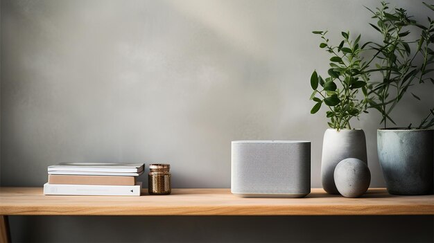 A table with a plant on it and a pot on it