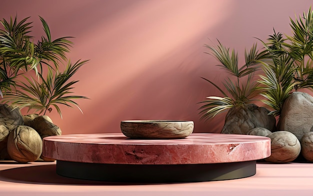 A table with plants and bowls on it