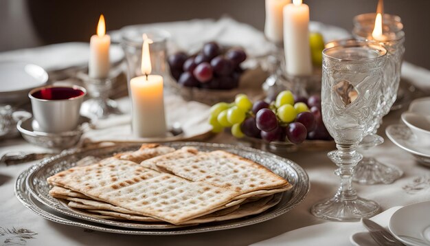 a table with a plate of crackers and a candle that says crackers