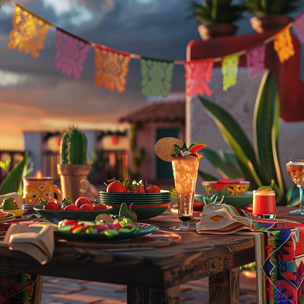 a table with a plate of food and a banner that says  happy birthday