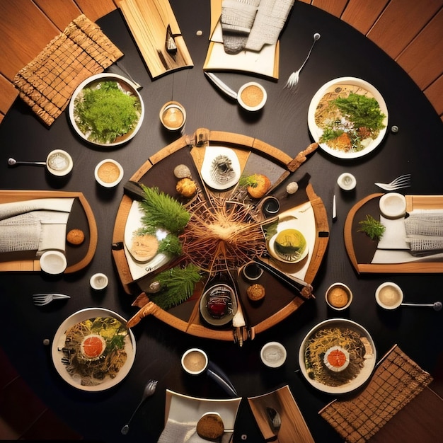 A table with a plate of food and a bottle of wine on it