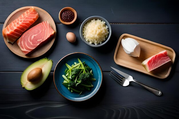 A table with a plate of food including a fruit and vegetables.