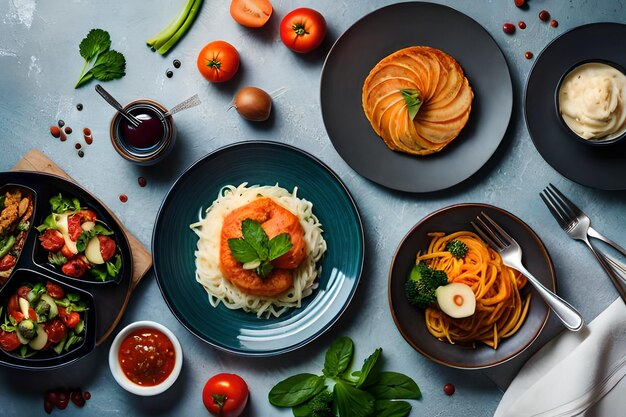 a table with a plate of food that has food on it