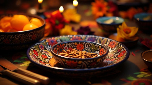 Table With Plates and Bowls Filled With Food