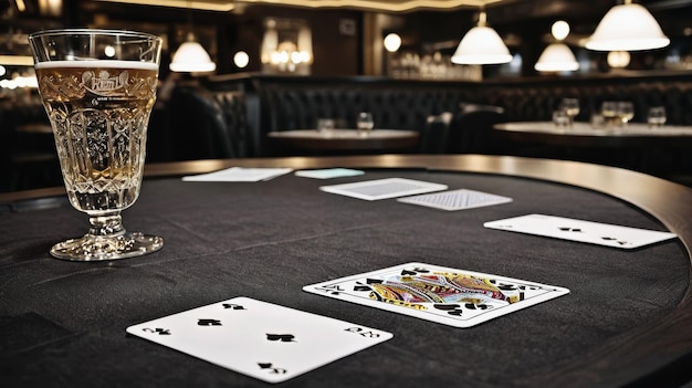 Photo table with playing cards and glass