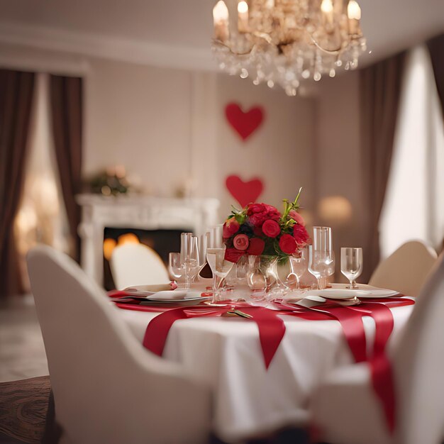 Photo a table with a red tablecloth and a red heart on it