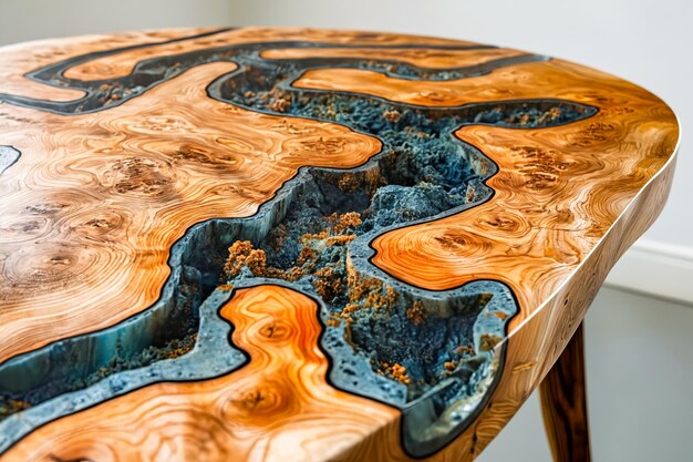 Table with river design on it