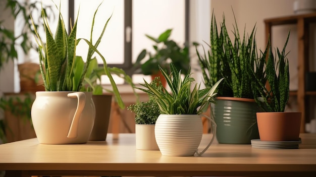 A table with several plants on it