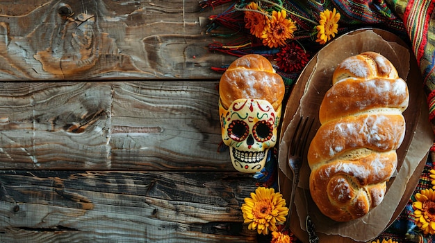 a table with a skull and a pumpkin on it