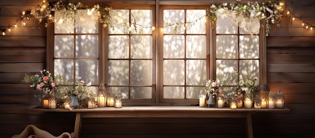 Table with space for decoration and garlanded window