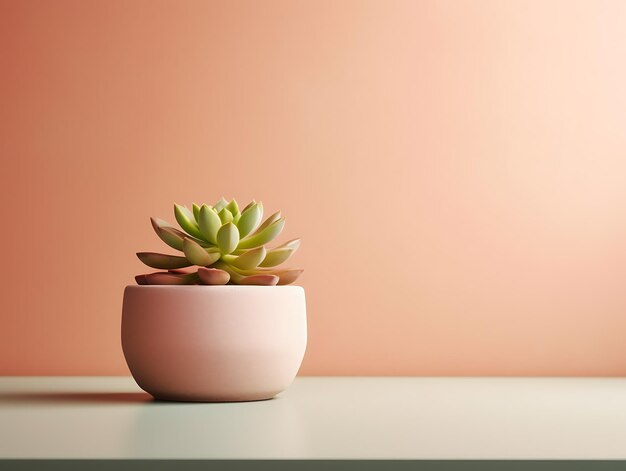 Table with succulent plant in flower pot agianst bright pastel wallAi generative