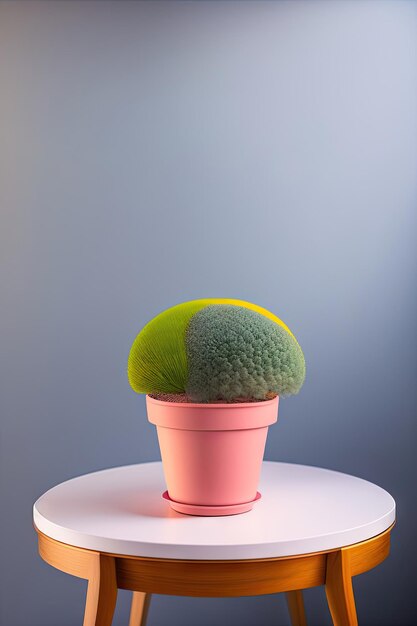 화분 agianst 밝은 회색 벽에 다육 식물이 있는 테이블