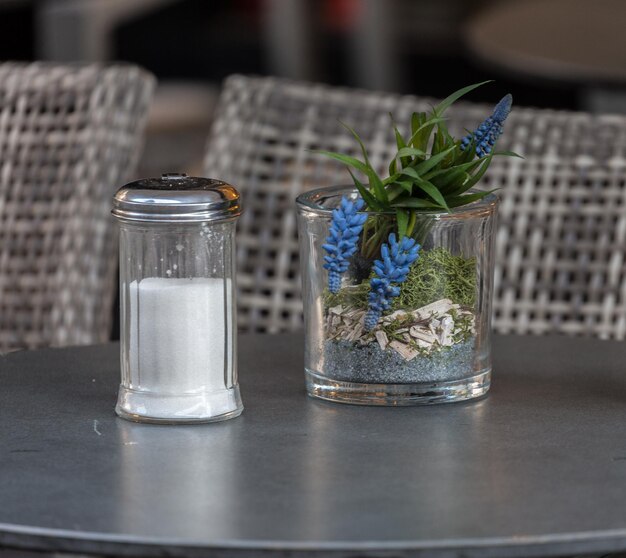 Photo table with sugar and flowers