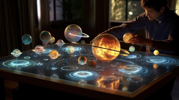 A table with a table that has planets on it