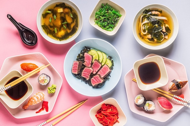 전통적인 일본 음식, 평면도와 테이블.