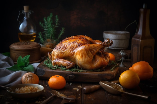 Photo a table with a turkey on it