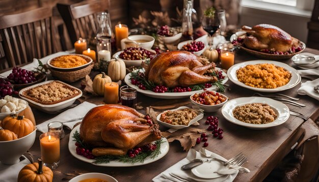 a table with a turkey and a plate of food on it