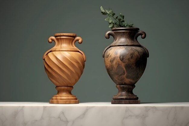 A table with two beautiful vases on top