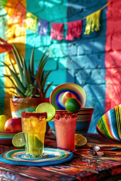 Table With Two Glasses of Drinks