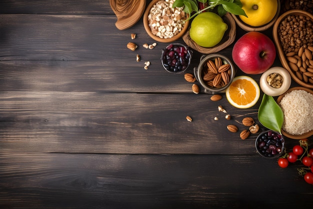 A table with a variety of fruits and nuts on it