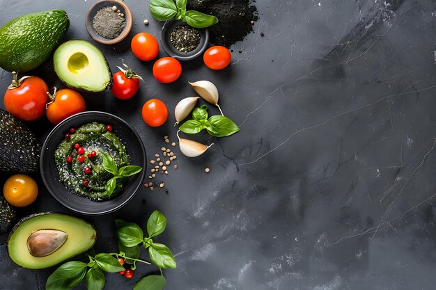 Photo a table with a variety of vegetables including avocado tomatoes and avocado