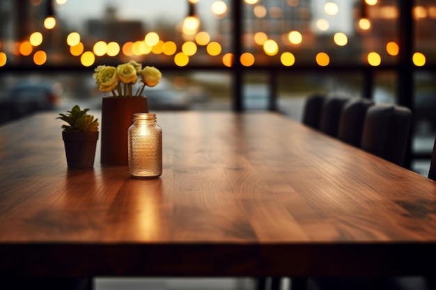 Table with vase of flowers and candle on it